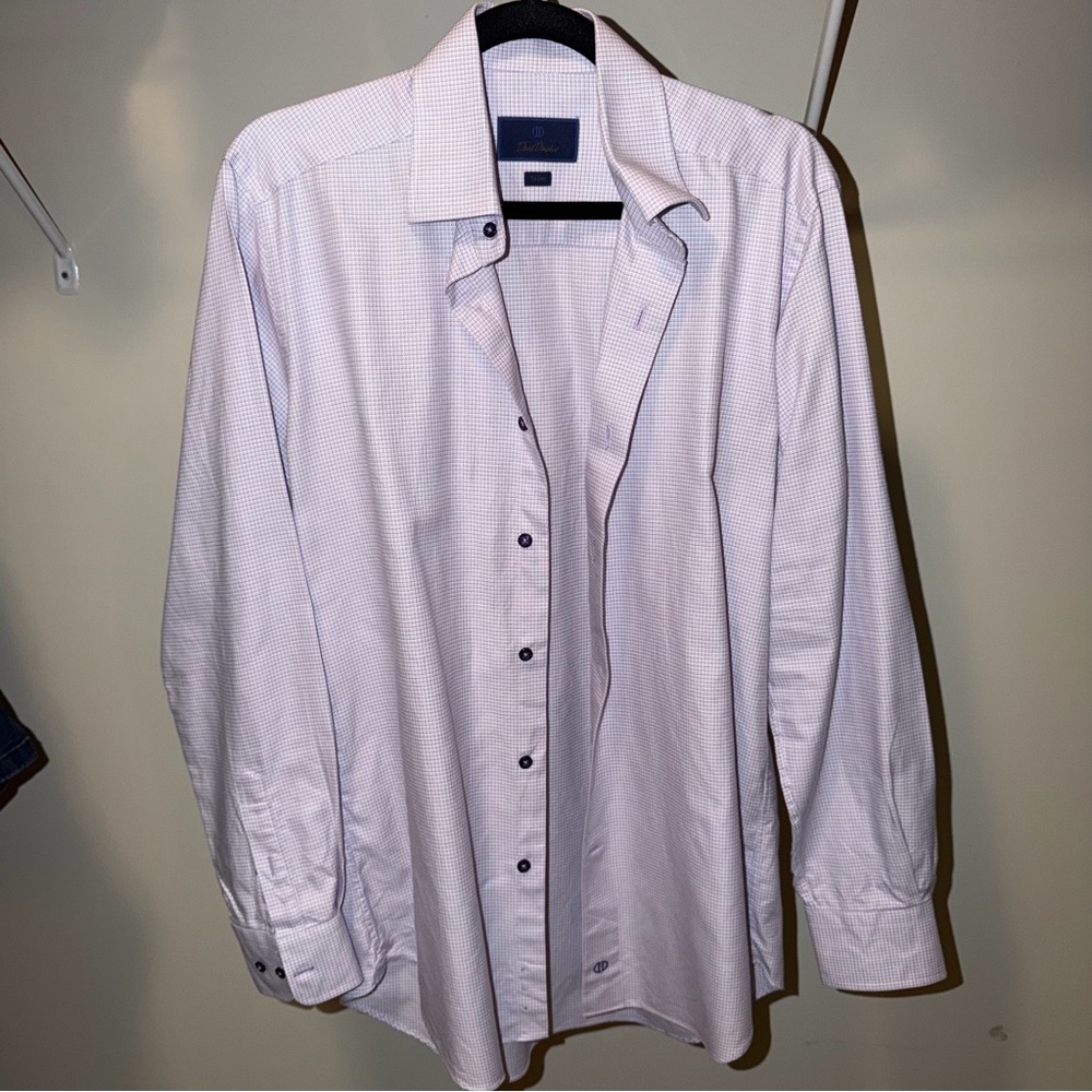David Donahue Light Pink Micro-Check Dress Shirt